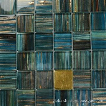 Dark Blue Crystal Glass Mosaic Tiles with Gold Color, 300 x 300mm, 23 x 23m Unite Size